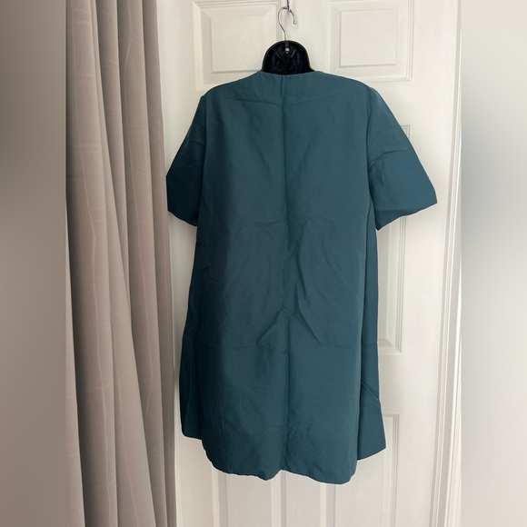COS Cotton Linen A-Line Shirt Dress Mini Teal Blue Size 8 Minimalist Classic - Picture 5 of 15